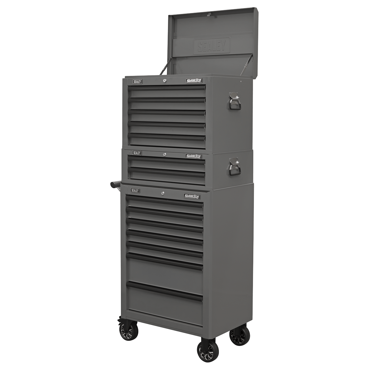 Sealey APSTACKTGR Topchest Mid-Box Tool Chest & Rollcab Combination 14 Drawer with Ball-Bearing Slides - Grey Sealey