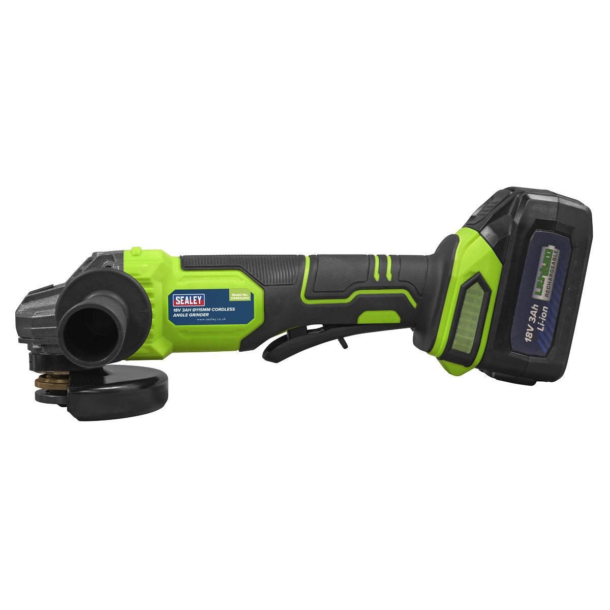 Sealey CP401LIHV 18V 3Ah 115mm Cordless Angle Grinder - Green Sealey