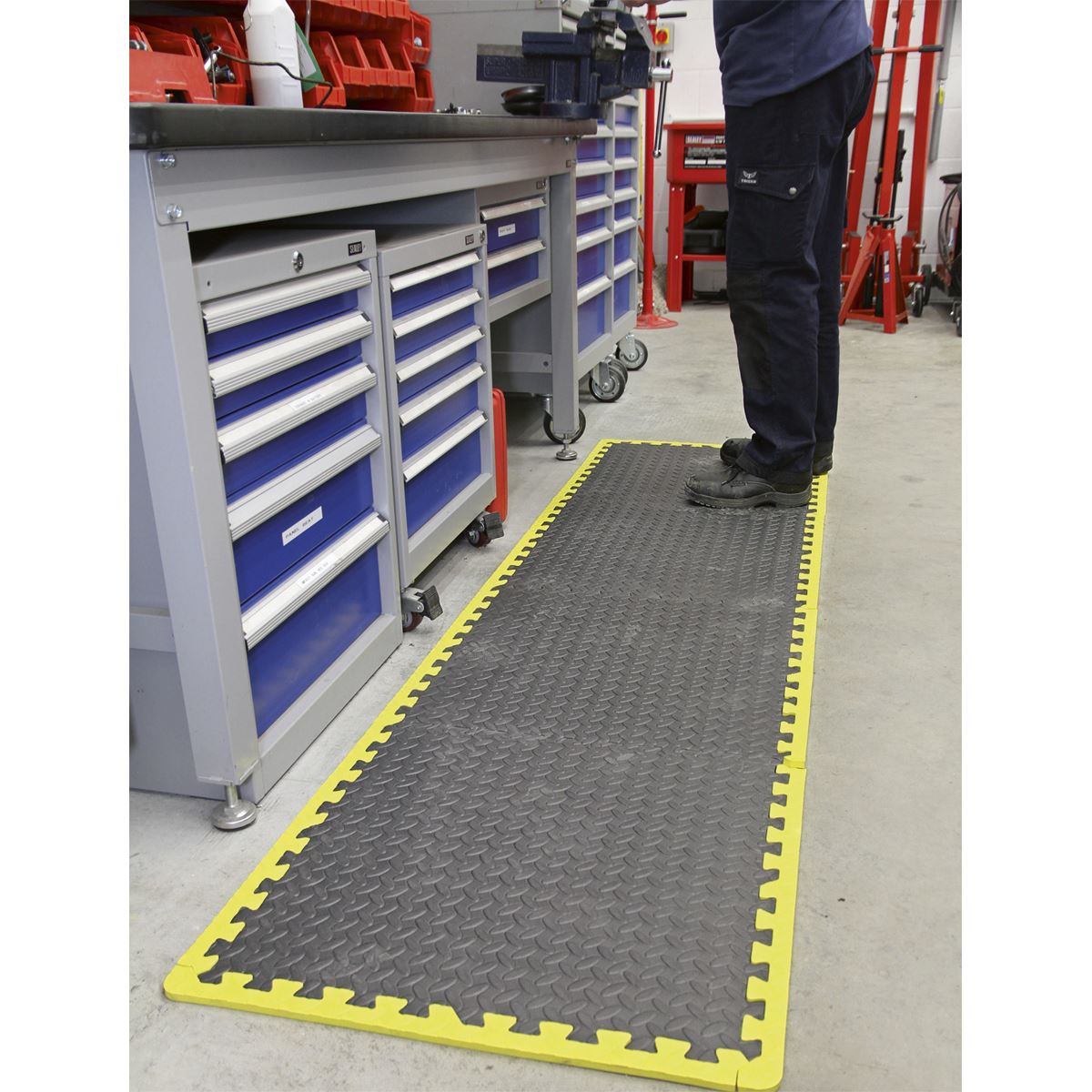 Sealey MIC1218Y3 Interlocking EVA Foam Workshop Mat Set 1240 x 1825mm with Hi-Vis Edges Sealey