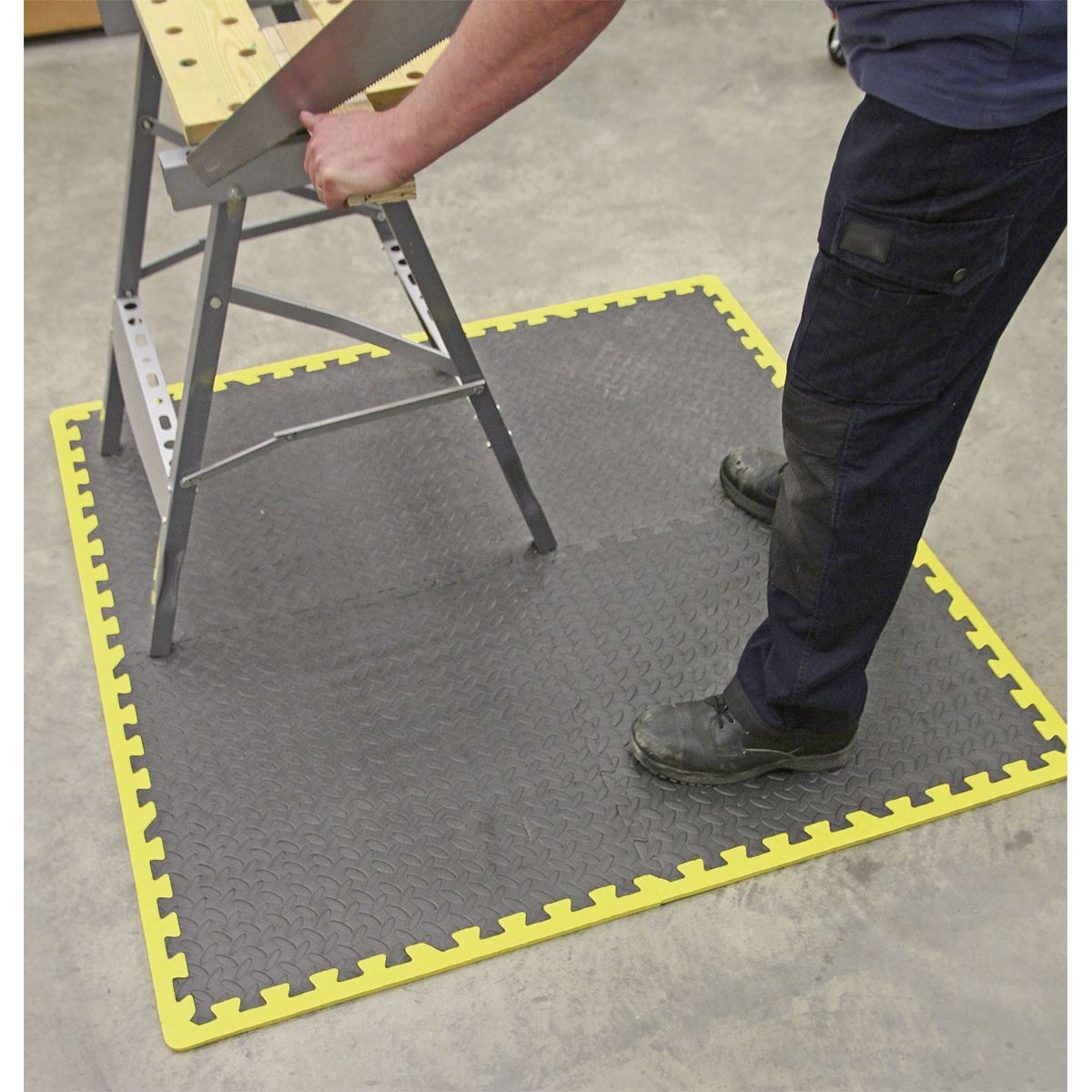 Sealey MIC1218Y3 Interlocking EVA Foam Workshop Mat Set 1240 x 1825mm with Hi-Vis Edges Sealey