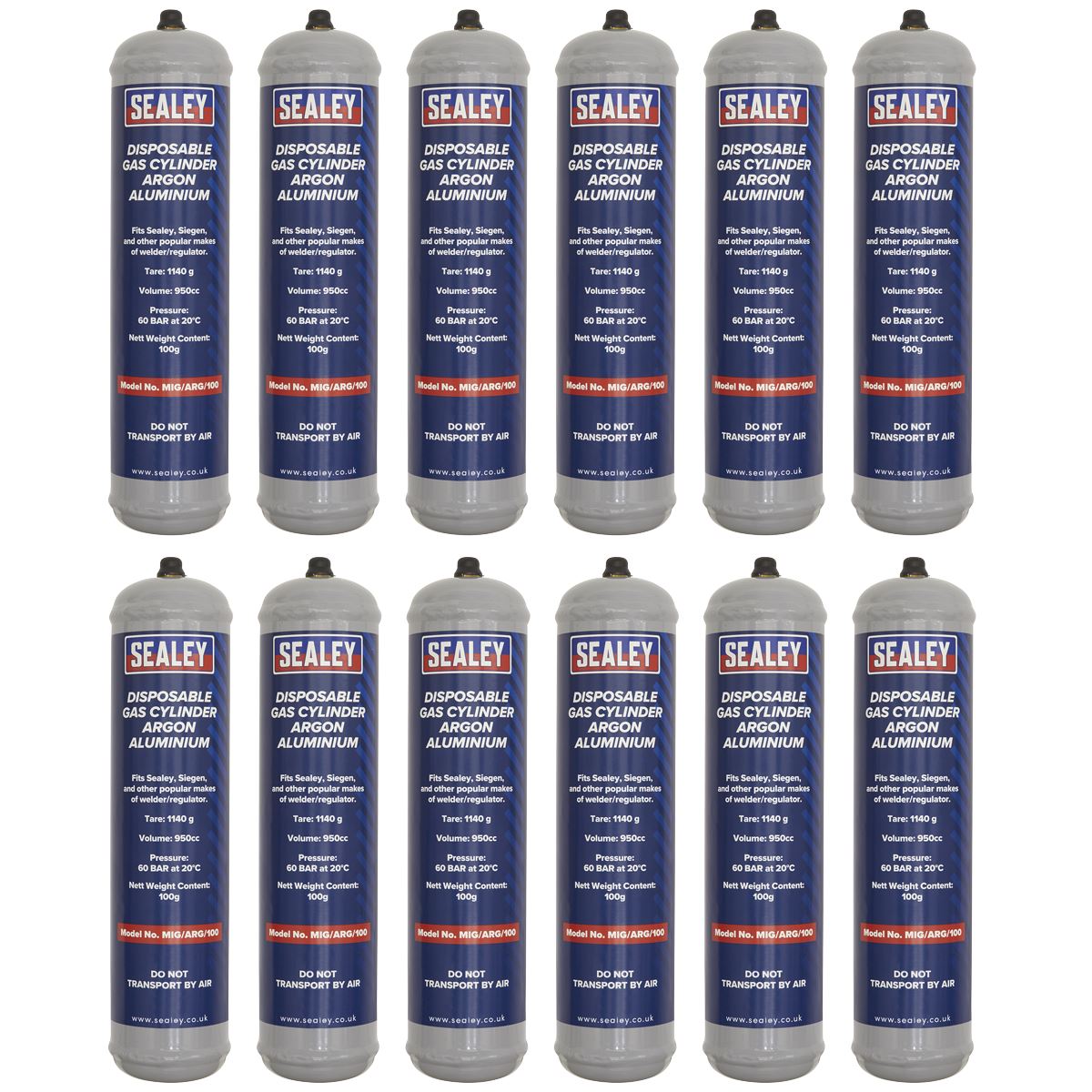 Sealey MIG/ARG/100/12 Gas Cylinder Disposable Argon 100g - Box of 12 Sealey