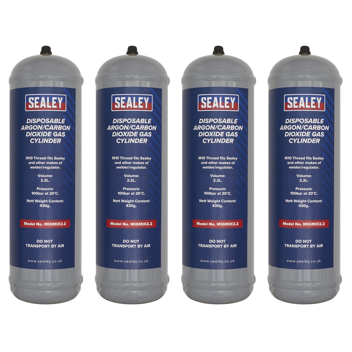 Sealey MIGMIX2.24 430g 2.2L Disposable Argon/Carbon Dioxide Gas Cylinder - Pack of 4 Sealey
