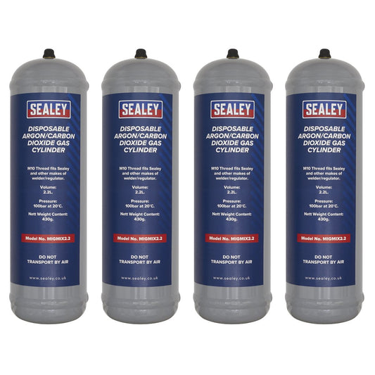 Sealey MIGMIX2.24 430g 2.2L Disposable Argon/Carbon Dioxide Gas Cylinder - Pack of 4 Sealey