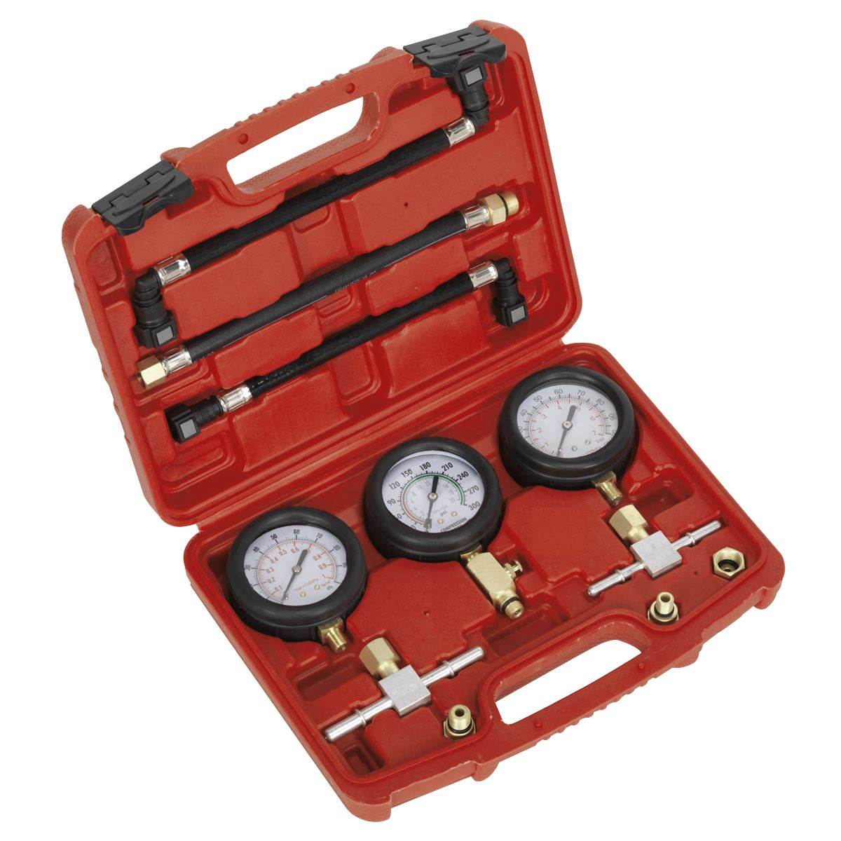 Sealey MS100 Motorcycle Compression & Fuel Pressure Gauge Set 3pc Sealey