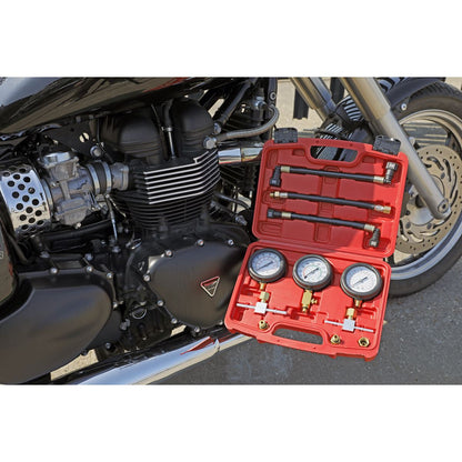 Sealey MS100 Motorcycle Compression & Fuel Pressure Gauge Set 3pc Sealey