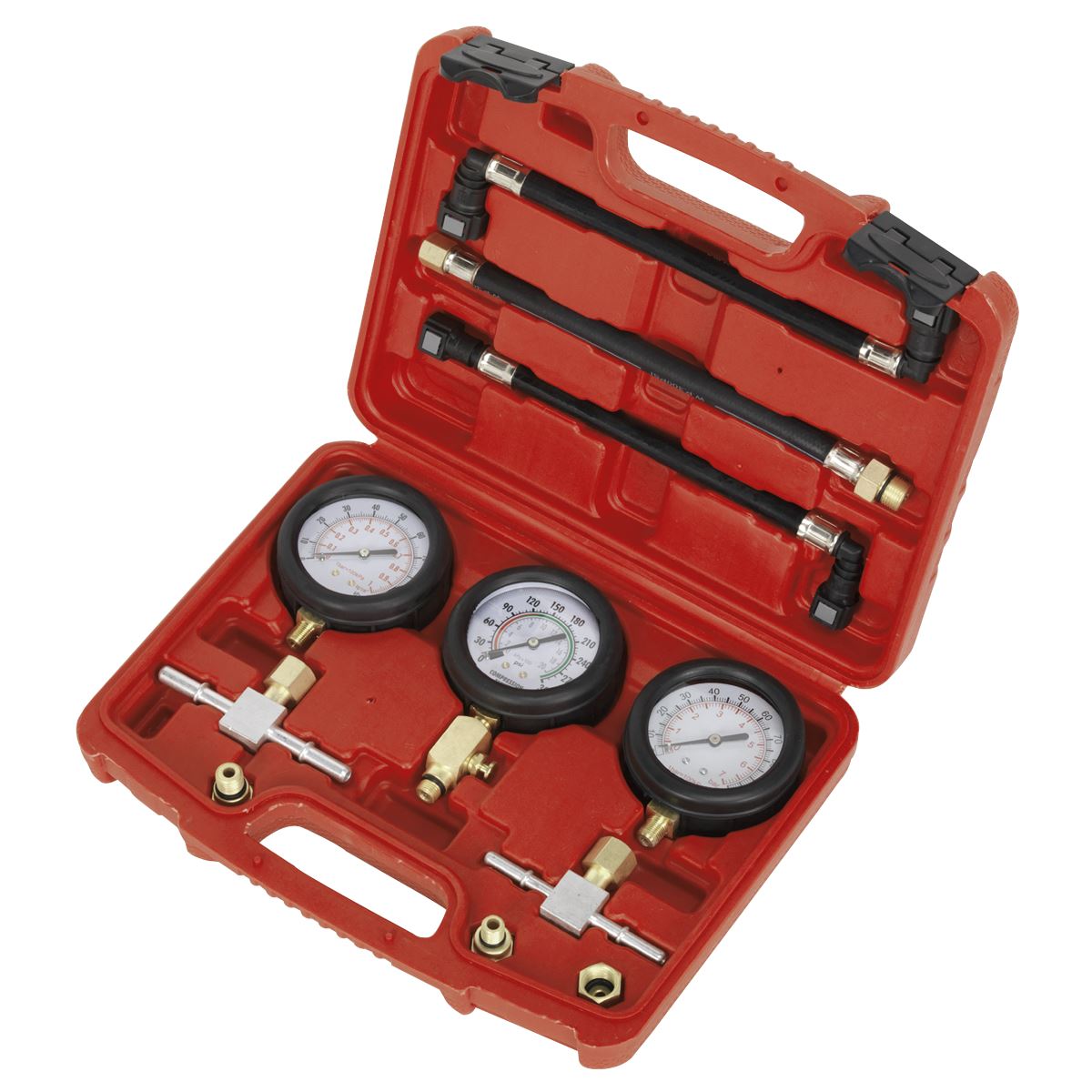 Sealey MS100 Motorcycle Compression & Fuel Pressure Gauge Set 3pc Sealey