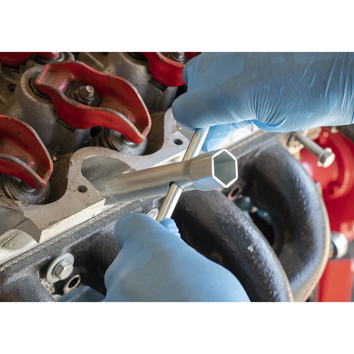 Sealey MS157 Long Reach Double End Spark Plug Box Spanner with L-Bar 16/18mm Sealey