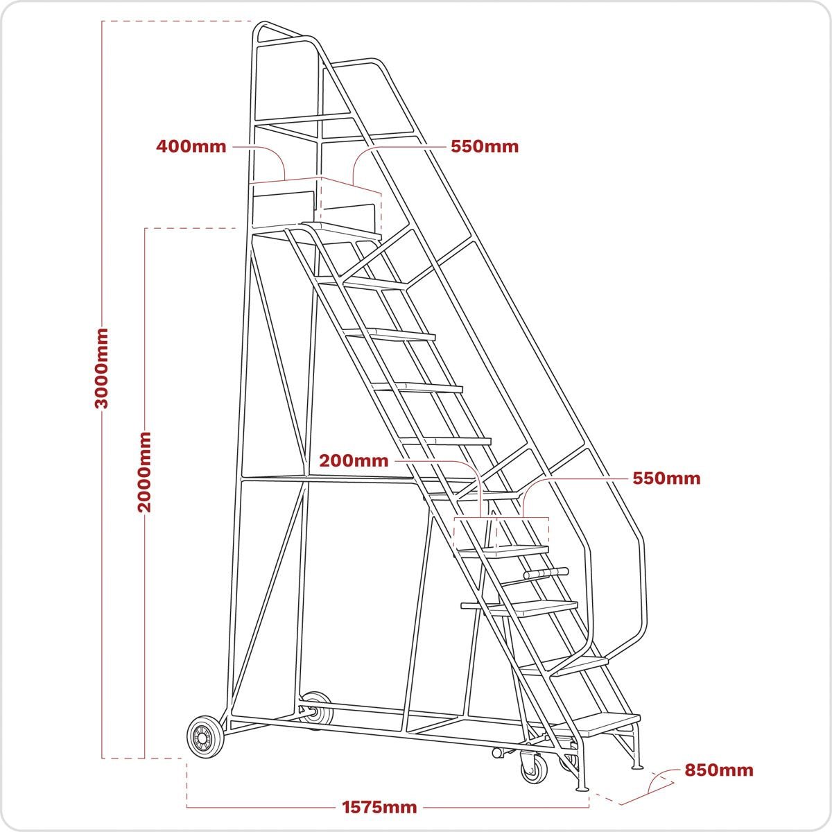 Sealey MSS08 Mobile Safety Steps 8-Tread Sealey