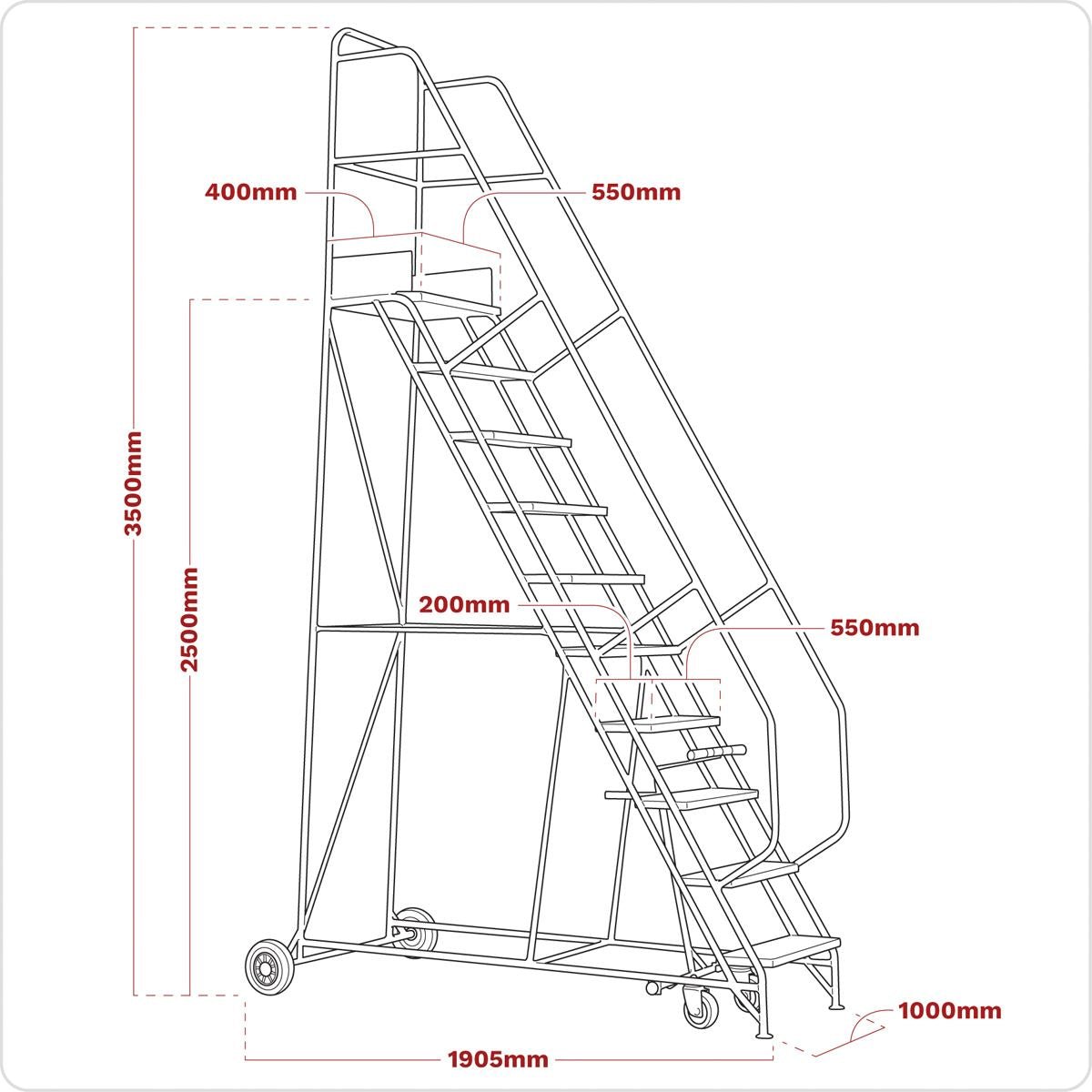 Sealey MSS10 Mobile Safety Steps 10-Tread Sealey