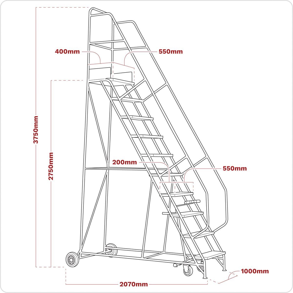 Sealey MSS11 Mobile Safety Steps 11-Tread Sealey