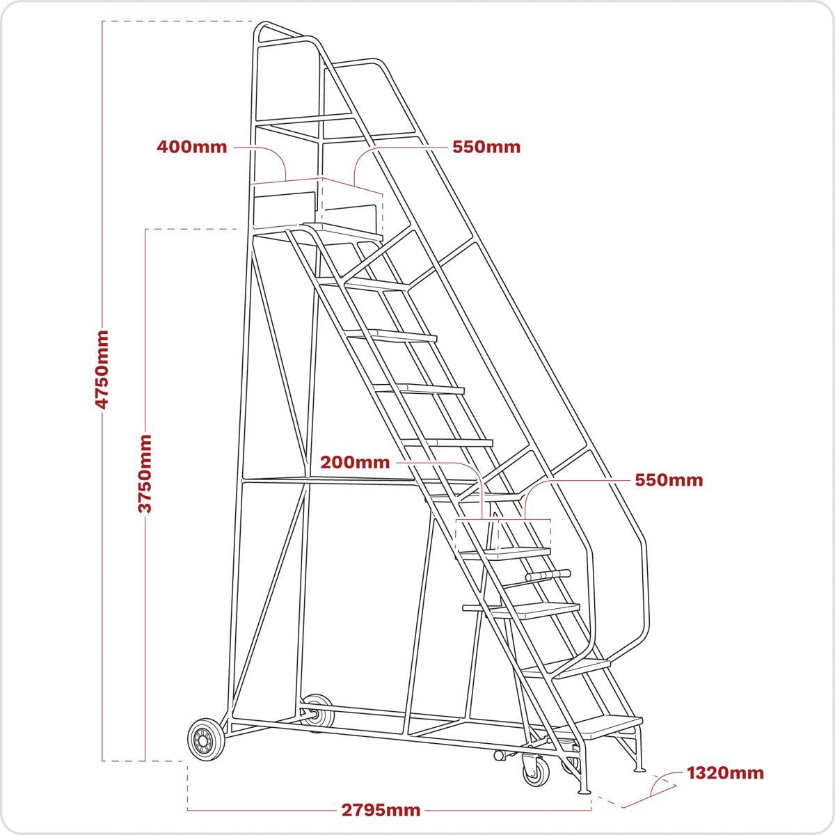 Sealey MSS15 Mobile Safety Steps 15-Tread Sealey