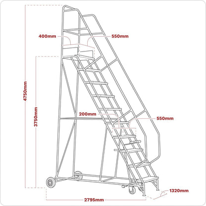 Sealey MSS15 Mobile Safety Steps 15-Tread Sealey