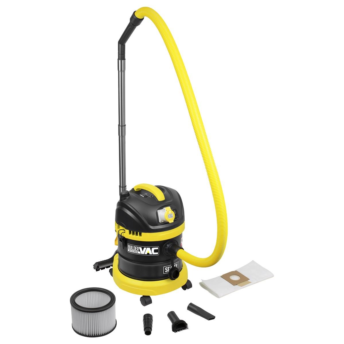 Sealey PC150BV110V BuilderVac® Wet & Dry Vacuum Cleaner 15L Stainless Steel Drum M Class Filtration 110V Sealey
