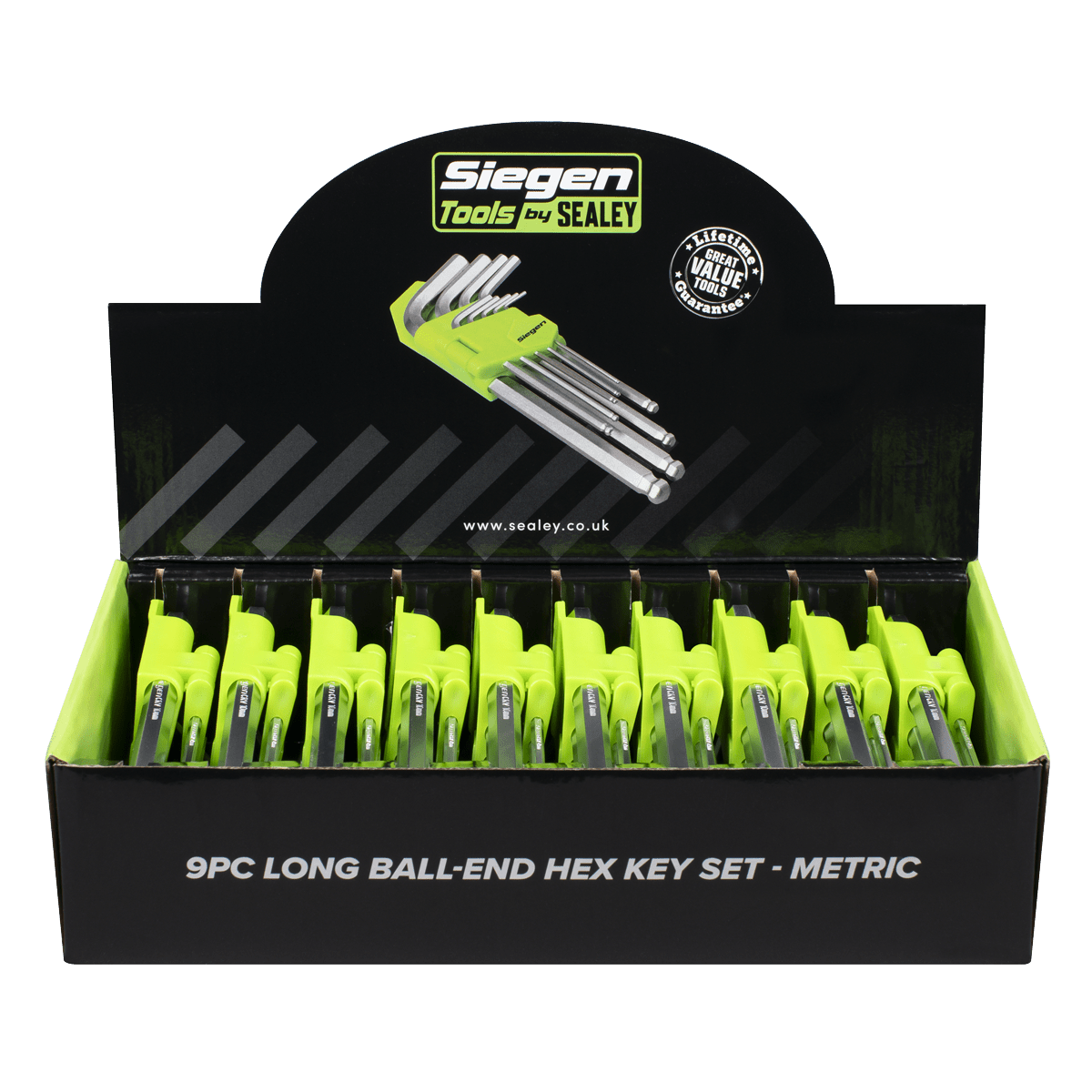 Siegen S01263 Long Ball-End Hex Key Set 9pc - Display Box of 10 Sealey