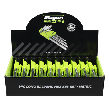 Siegen S01263 Long Ball-End Hex Key Set 9pc - Display Box of 10 Sealey