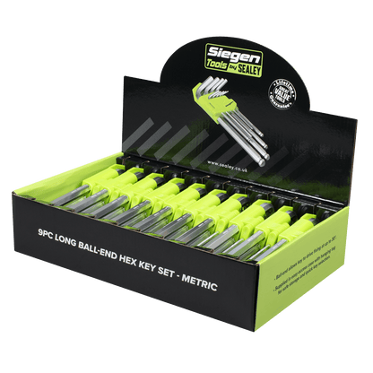 Siegen S01263 Long Ball-End Hex Key Set 9pc - Display Box of 10 Sealey