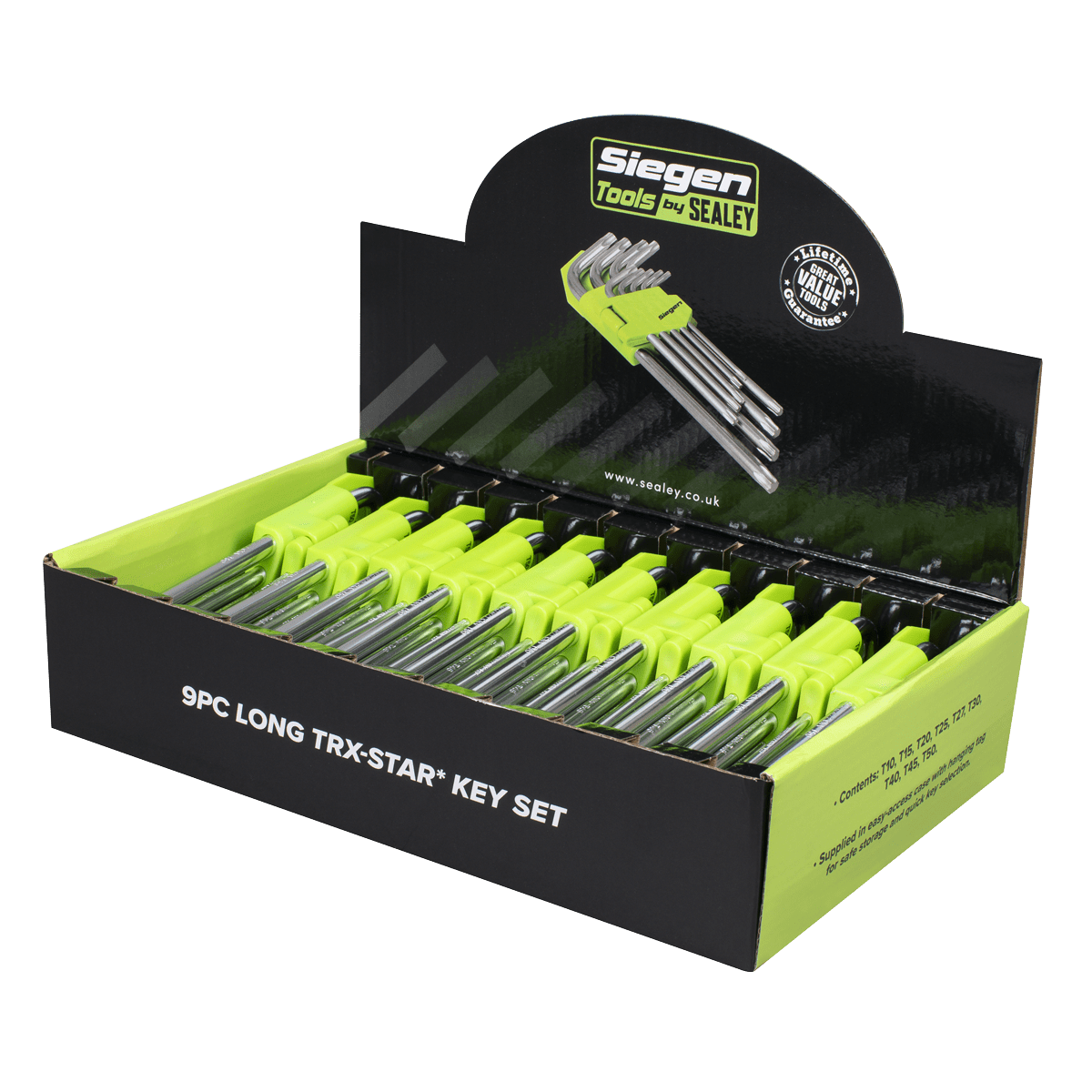 Siegen S01264 Long TRX-Star* Key Set 9pc - Display Box of 10 Sealey