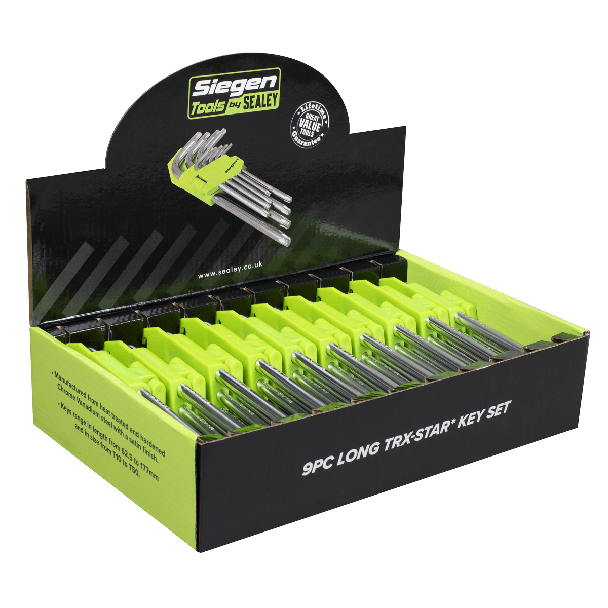 Siegen S01264 Long TRX-Star* Key Set 9pc - Display Box of 10 Sealey