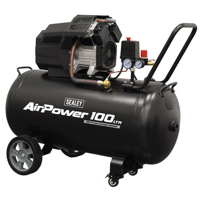 Sealey SAC10002 Air Compressor 100L V-Twin Oil Free Direct Drive 3hp Sealey