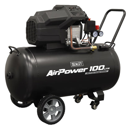 Sealey SAC10002 Air Compressor 100L V-Twin Oil Free Direct Drive 3hp Sealey