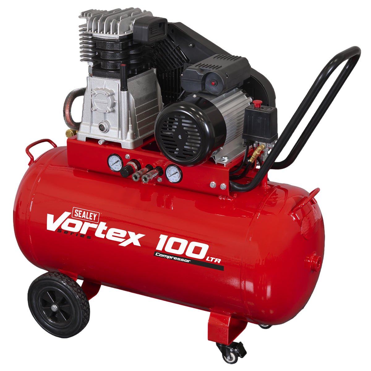 Sealey SAC1103B Air Compressor 100L Belt Drive 3hp with Cast Cylinders & Wheels Sealey