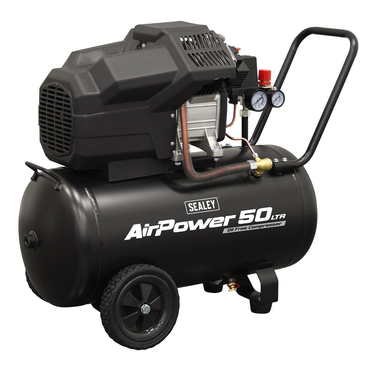 Sealey SAC5002 Air Compressor 50L V-Twin Oil Free Direct Drive 3hp Sealey