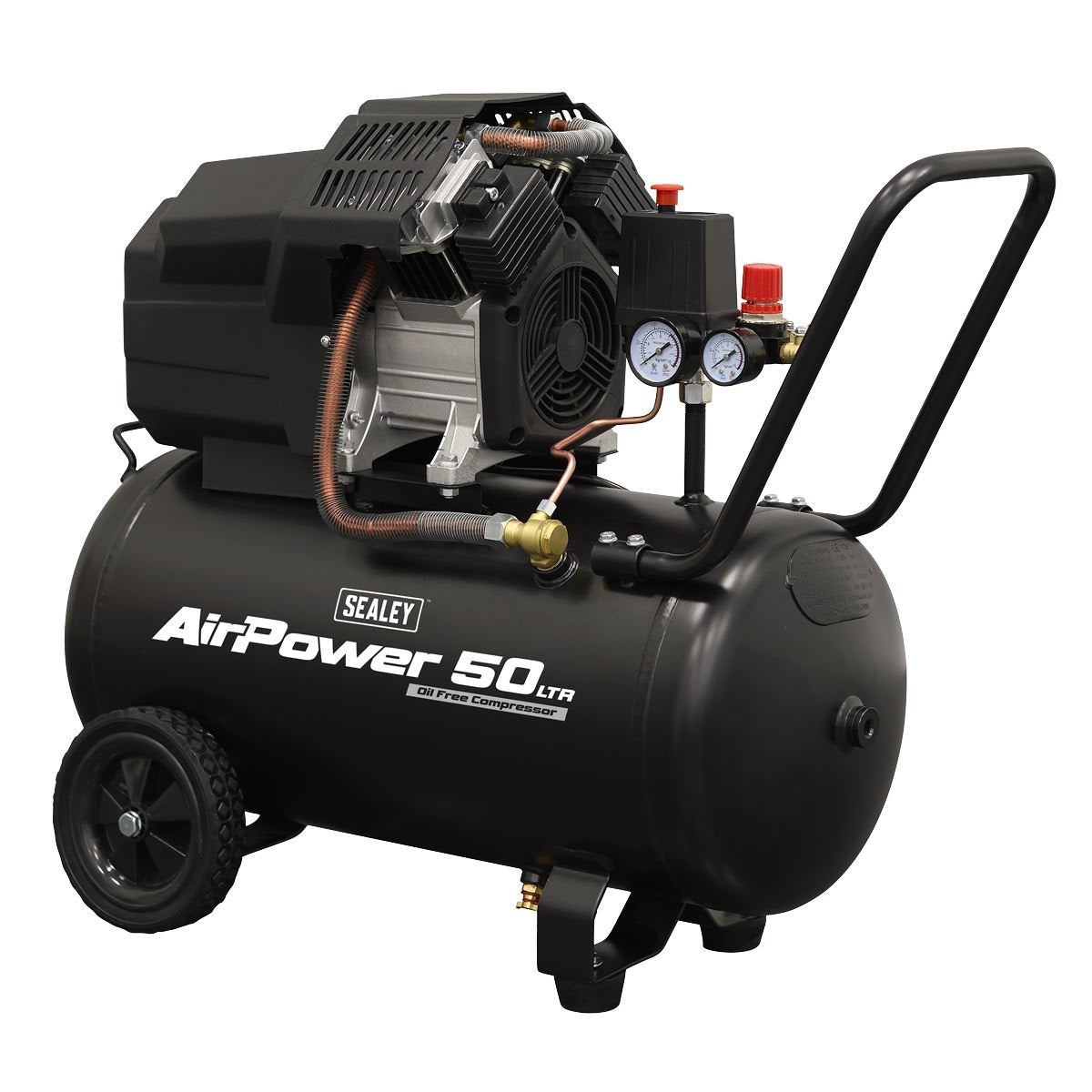 Sealey SAC5002 Air Compressor 50L V-Twin Oil Free Direct Drive 3hp Sealey