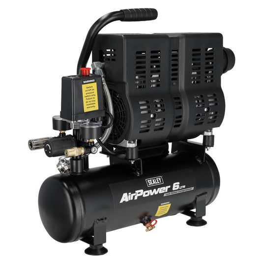 Sealey SAC6000S 6L Oil Free Low Noise Direct Drive Air Compressor 1hp Sealey