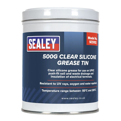Sealey SCS102 Silicone Clear Grease 500g Tin Sealey