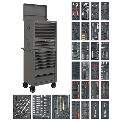 Sealey SPTGRCOMBO1 Tool Chest Combination 14 Drawer with Ball-Bearing Slides - Grey & 1179pc Tool Kit Sealey