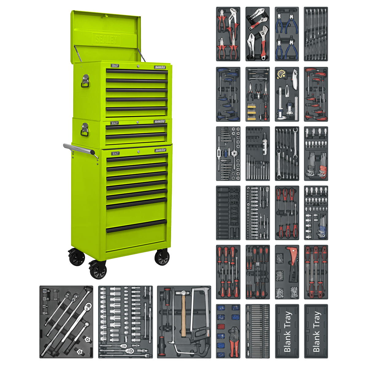 Sealey SPTHVCOMBO1 Tool Chest Combination 14 Drawer with Ball-Bearing Slides - Green & 1179pc Tool Kit Sealey