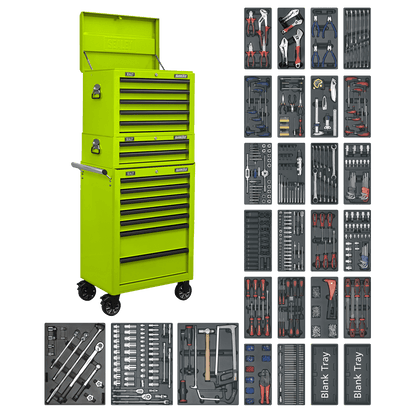 Sealey SPTHVCOMBO1 Tool Chest Combination 14 Drawer with Ball-Bearing Slides - Green & 1179pc Tool Kit Sealey