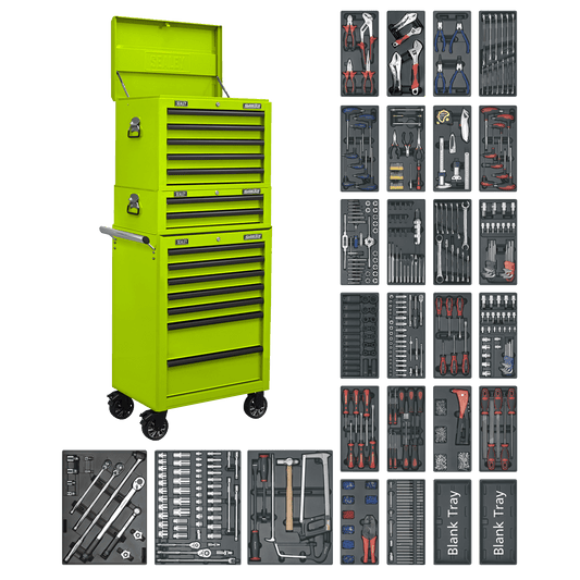 Sealey SPTHVCOMBO1 Tool Chest Combination 14 Drawer with Ball-Bearing Slides - Green & 1179pc Tool Kit Sealey