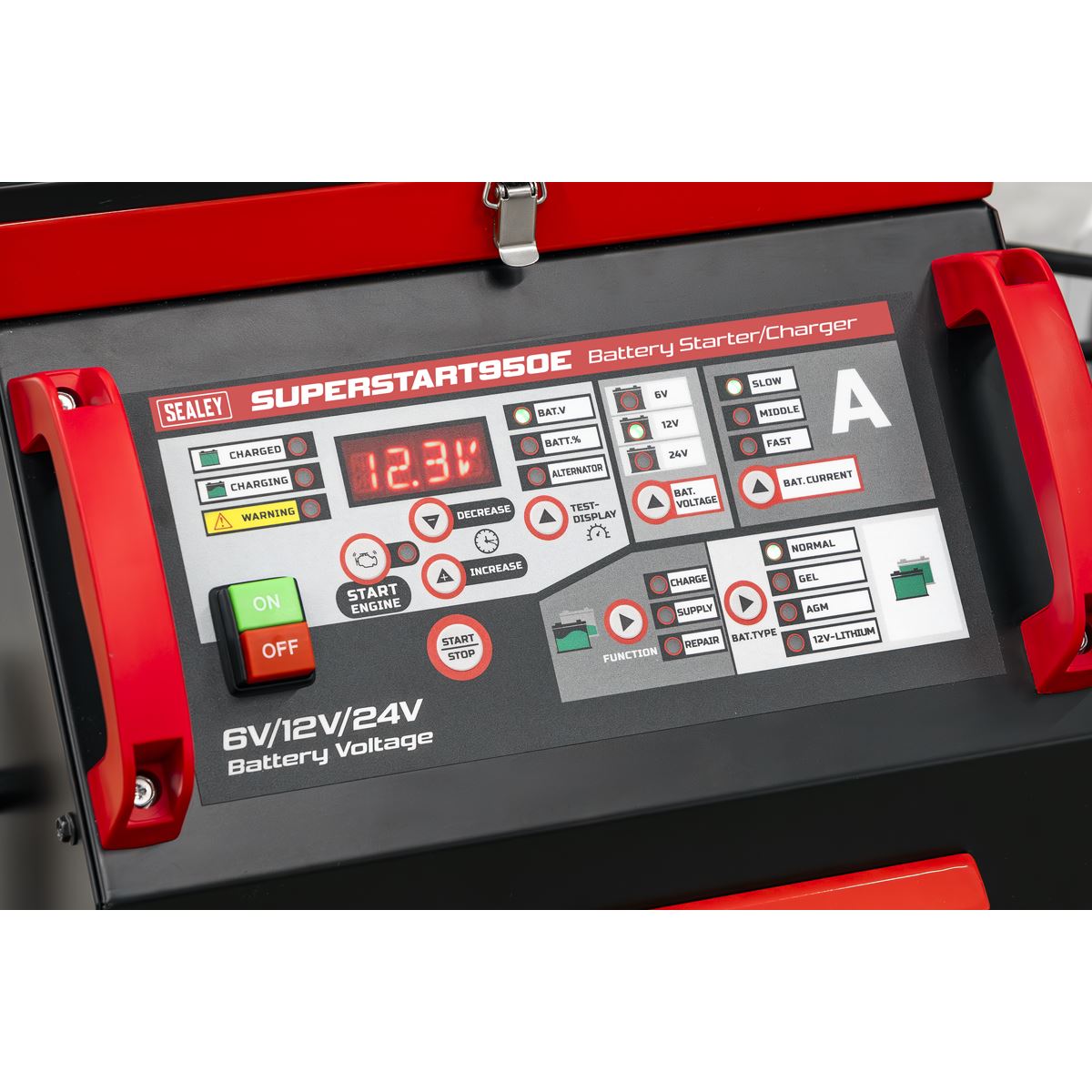 Sealey SUPERSTART950E 6/12/24V Battery Starter/Charger 950A 230v 32A Sealey