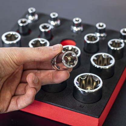 Sealey SX096 TRX-P* EPR Socket Set 1/4", 3/8" & 1/2"Sq Drive 16pc Sealey