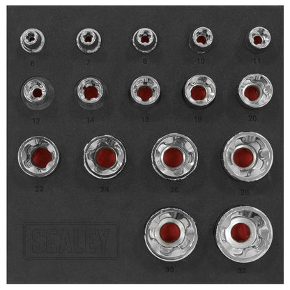 Sealey SX096 TRX-P* EPR Socket Set 1/4", 3/8" & 1/2"Sq Drive 16pc Sealey