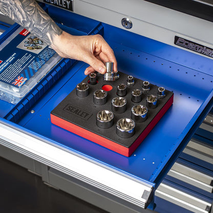 Sealey SX096 TRX-P* EPR Socket Set 1/4", 3/8" & 1/2"Sq Drive 16pc Sealey