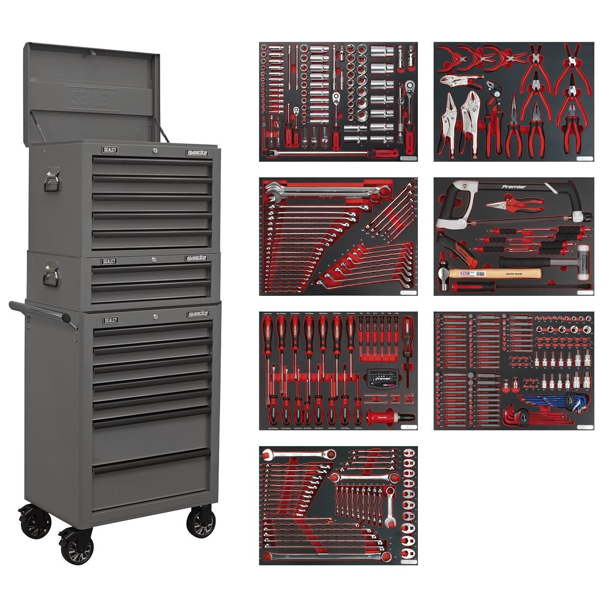 Sealey TBTPCOMBO6 Superline PRO® Tool Chest Combination 14 Drawer with 446pc Tool Kit - Grey Sealey
