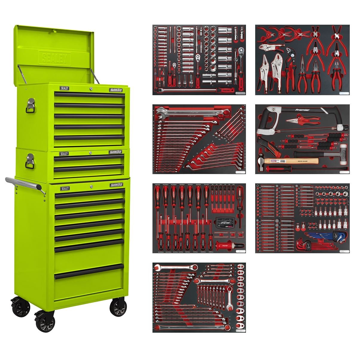 Sealey TBTPCOMBO7 Superline PRO® Tool Chest Combination 14 Drawer with 446pc Tool Kit - Green Sealey