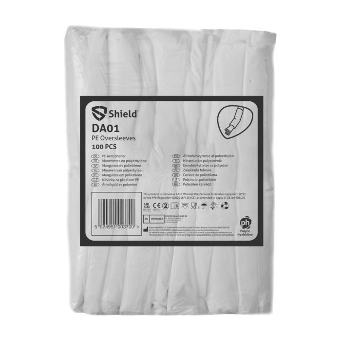 Shield DA01 Disposable Oversleeves Case of 2000 – Polythene One Size (Blue, White, Red, Green, Yellow) Shield