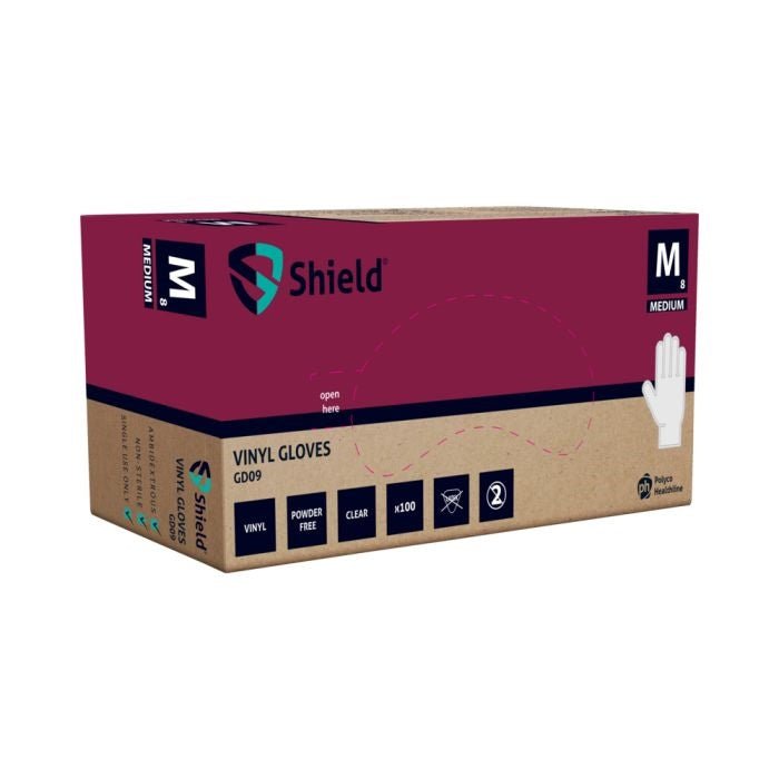 Shield GD09 Clear Vinyl Powder Free Disposable Gloves Shield