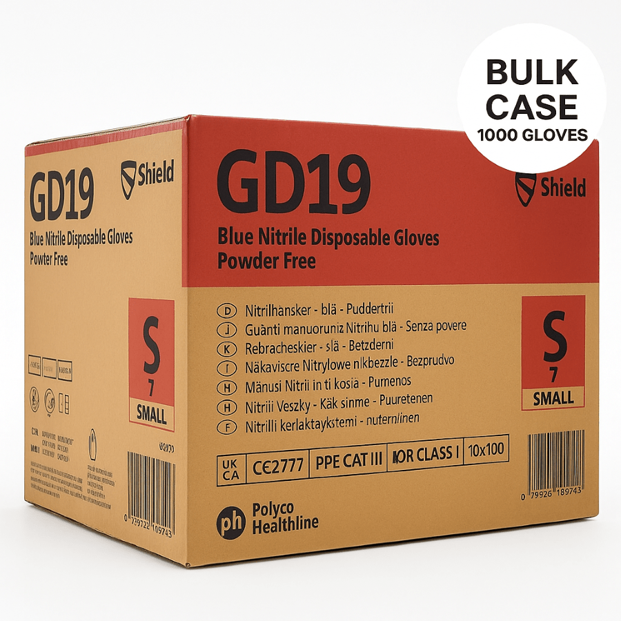 Shield GD19 Blue Nitrile Disposable Gloves – Case of 1000 (10 x 100) Shield