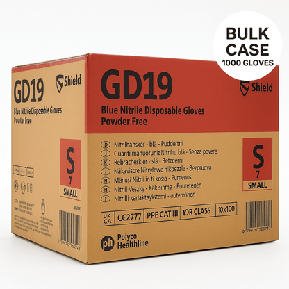 Shield GD19 Blue Nitrile Disposable Gloves – Case of 1000 (10 x 100) Shield