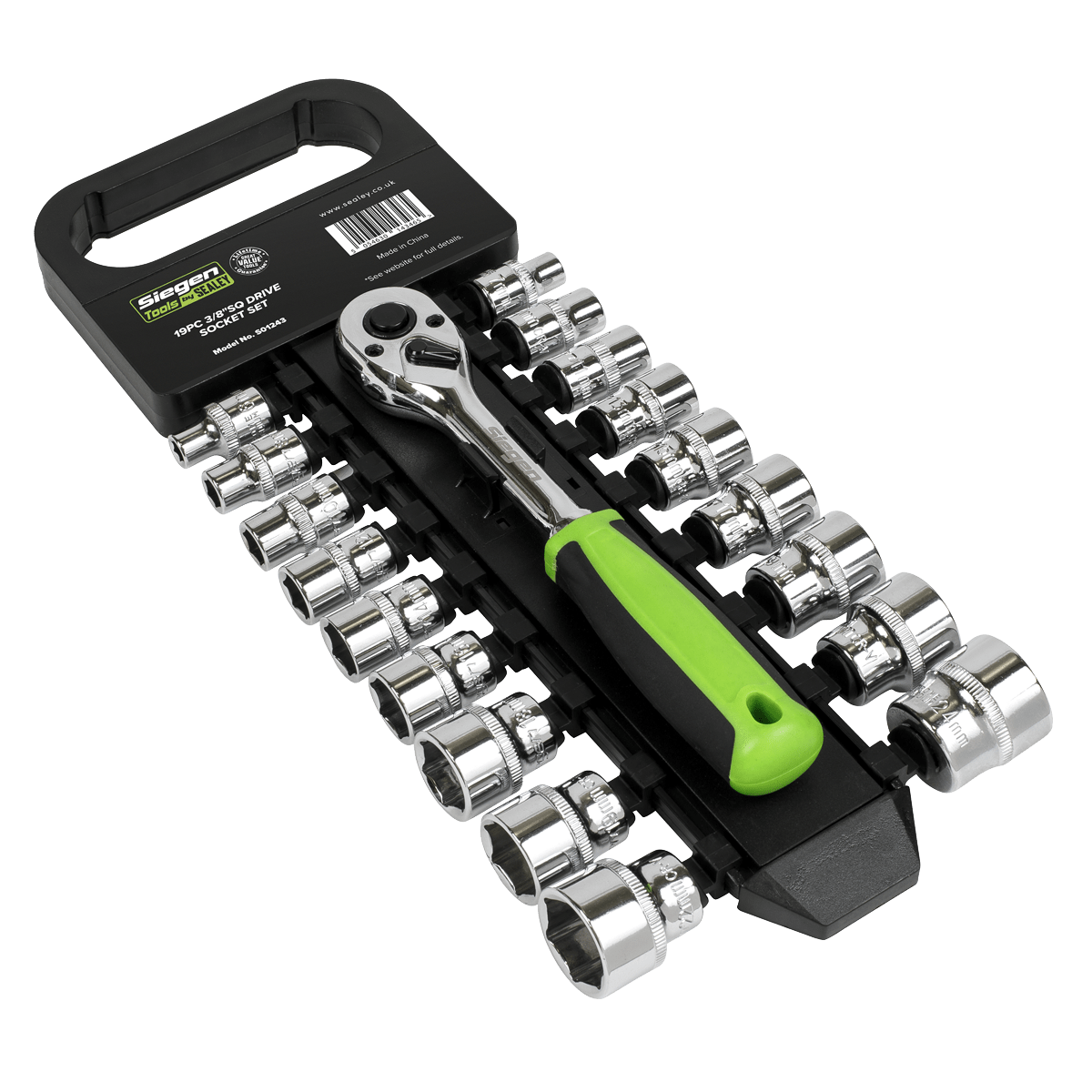 Siegen S01243 Socket Set 19pc 3/8"Sq Drive 6pt WallDrive® Metric Siegen