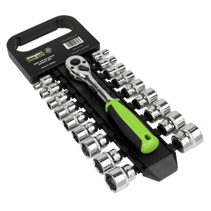 Siegen S01243 Socket Set 19pc 3/8"Sq Drive 6pt WallDrive® Metric Siegen