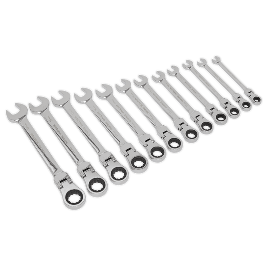 Siegen S0635 Flexible Head Ratchet Combination Spanner Set 12pc Metric Siegen