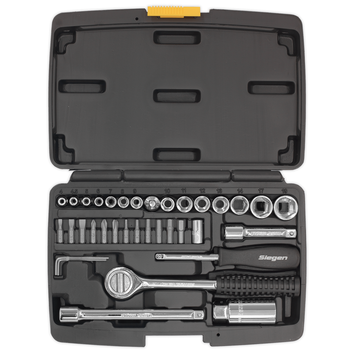 Siegen S0725 Socket Set 37pc 1/4" & 3/8"Sq Drive 6pt Metric Siegen