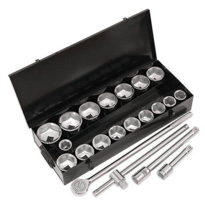 Siegen S0768 Socket Set 21pc 1"Sq Drive 6pt WallDrive® Metric Siegen