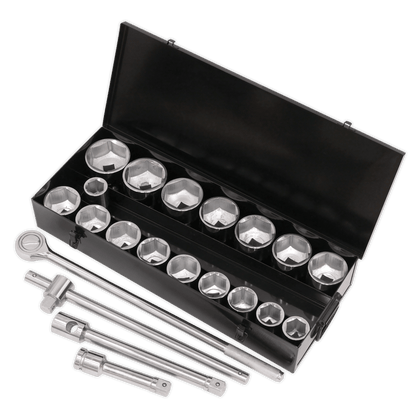 Siegen S0768 Socket Set 21pc 1"Sq Drive 6pt WallDrive® Metric Siegen
