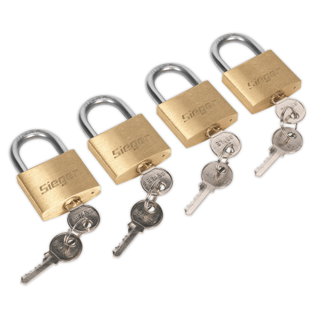 Siegen S0992 Brass Body Padlock with Brass Cylinder Keyed Alike - Pack of 4 Siegen